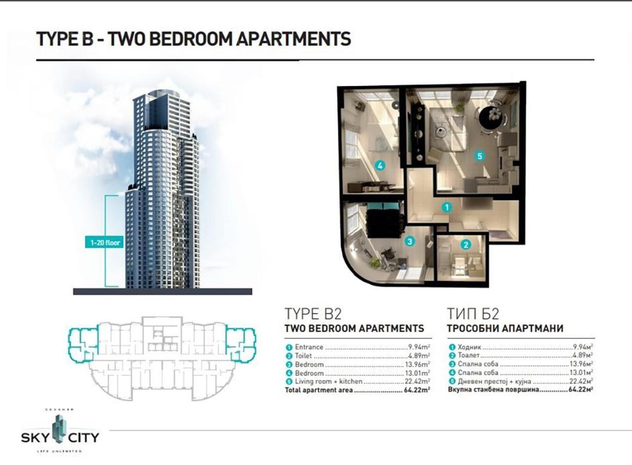 19Th & 18Th Floor Secure Apartments With Pool & Fitness & Parking Included In Price Szkopje Kültér fotó